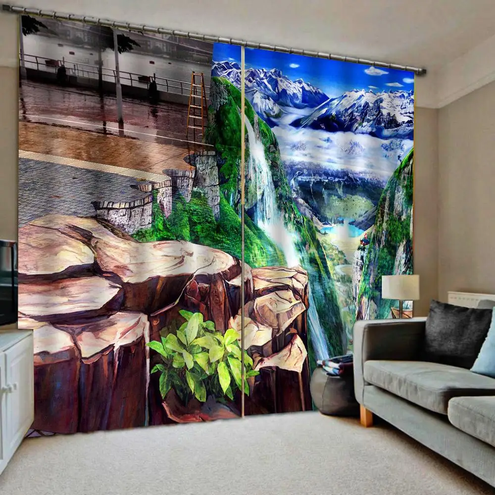 Photo Prited 3D Window Curtains Living Room Bedroom Blackout Waterfall landscape Curtains Kitchen Textile