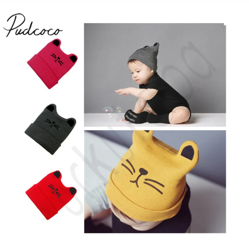 

2020 Hot Cute Cat Infant Beanie Toddler Baby Girl Boy Winter Warm Crochet Knit Hat Lovely Bunny Ear Cotton Cap 0-3T Brand New