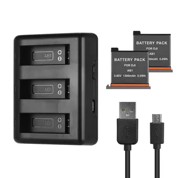 

Photography Charging Kit Triple Channel Charger with 1300mAh Rechargeable Battery USB Charging Cable for DJI OSMO Action Camera