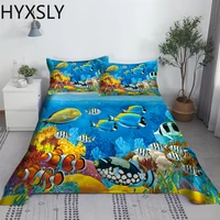 2/3PCS Marine Organism Bed Sheet Set 3D Printing Underwater World Polyester Bed Flat Sheet With Pillowcase 1/1.2/1.35/1.5/1.8/2m 5