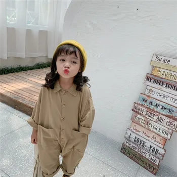 

Girl Jumpsuits Baby Girl Outfit Clothes Romper Jumpsuit Kids Autumn button front pocket romper playsuit