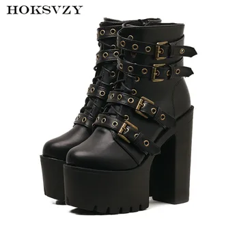 

HOKSZVY New Winter Women Black White Platfrom Boots Round Toe Autumn Winter Classic High Bottom Waterproof High-heeled Shoes JXQ