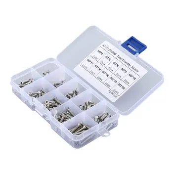 

200pcs 304 Stainless Steel Screw Cross Recessed Flat Head A2-70 DIN 965 Wood Screws Silver Combination Set