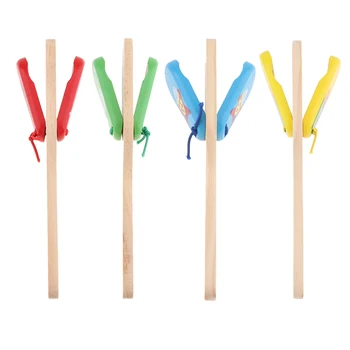 

4 Pieces Wooden Castanets with Handle Hand Percussion Instrument Toy