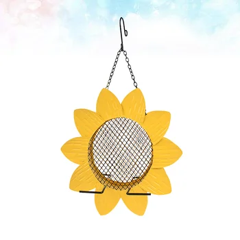 

Wrought Iron Hanging Pendant Openable Cage Hanging Chain Hook Bird Feeder Simulation Sunflower Style Bird Food Feeding Container