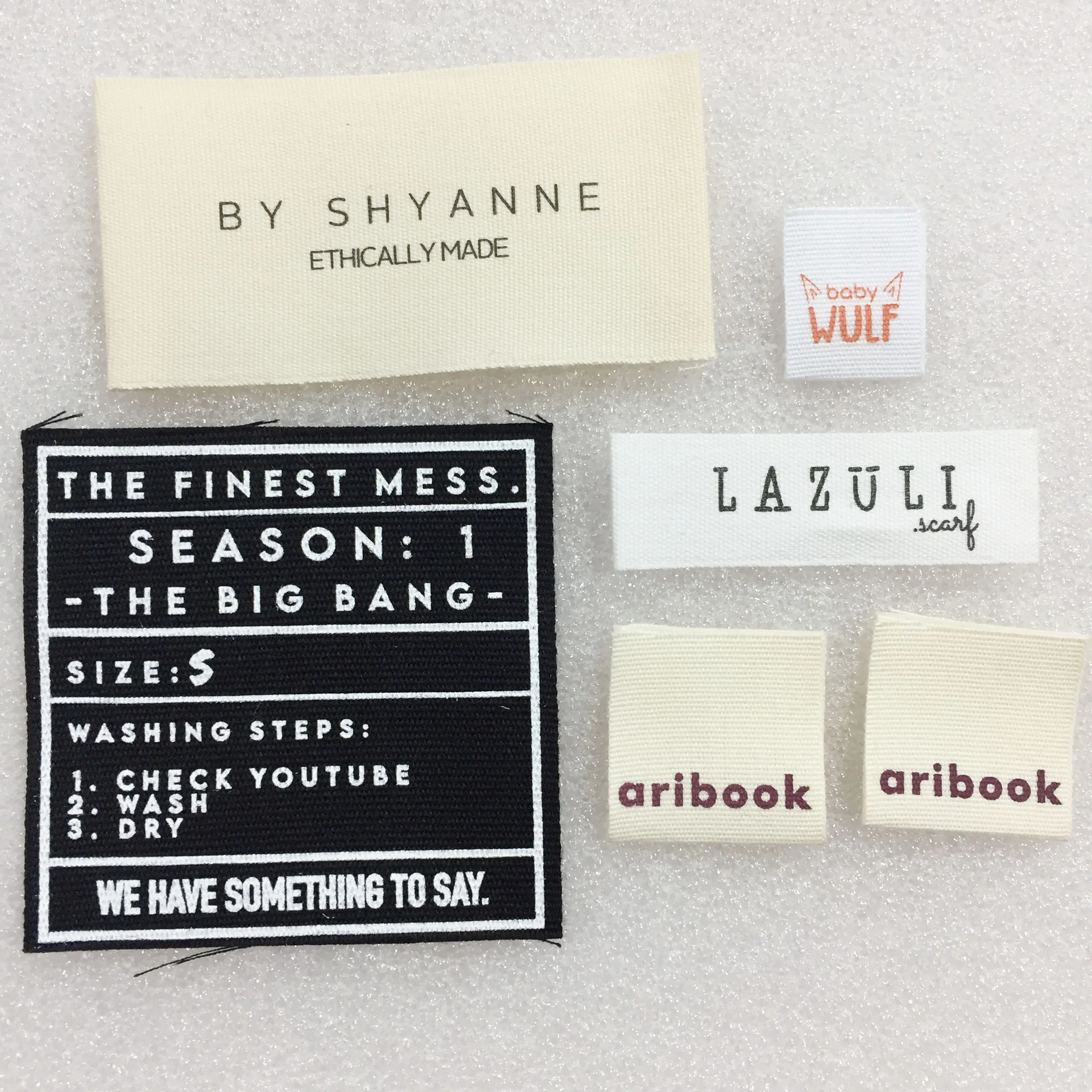Custom Vintage 100% Organic Cotton Label Garment Printed Logo Tags Care Labels For Clothing Cartoon Shoes Bags Washable