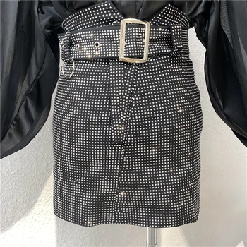 

Fashion Hot Drilling Skirt Ladies 2020 Spring Summer New High Waist Belted Short Skirts Women's One-step Skirts Girls Sexy Skirt