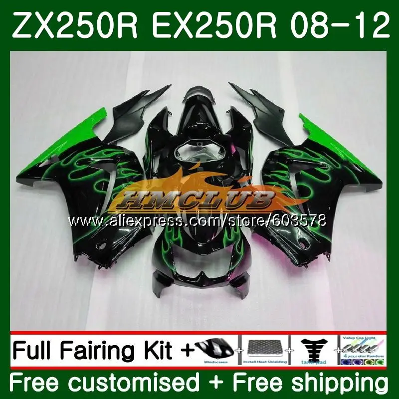 Средства ухода за кожей для KAWASAKI NINJA ZX-250R ZX250R 08 09, 10, 11, 12, 24CL. 69 зеленый пламя ZX 250R EX 250 EX250 2008 2009 2010 2011 2012 обтекатель - Цвет: No. 1