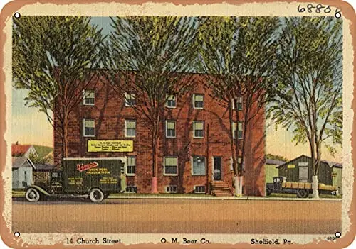 Металлическая открытка из Пенсильвания-14 церковная улица O. М. Beer Co Sheffield Pa.