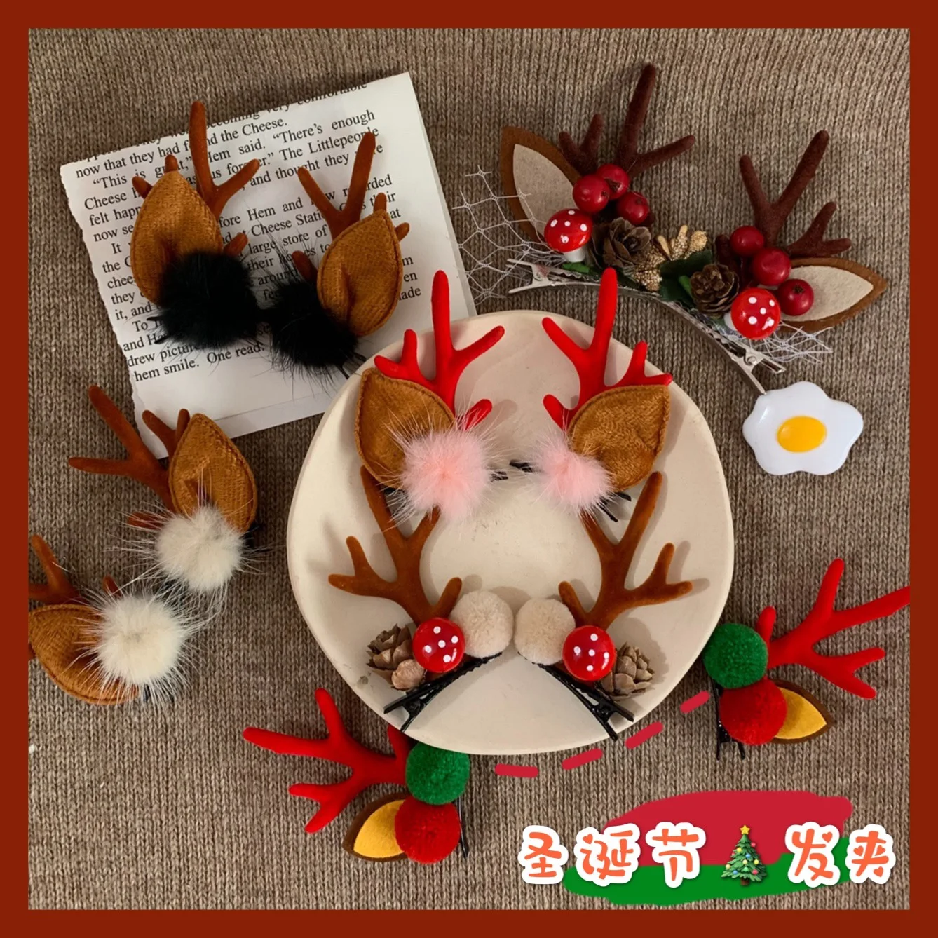 

Kawaii Antler Hairpin Christmas Hairpin Ins Girl Heart-shaped Elk Top Clip Korea Head Ornament Christmas Gift