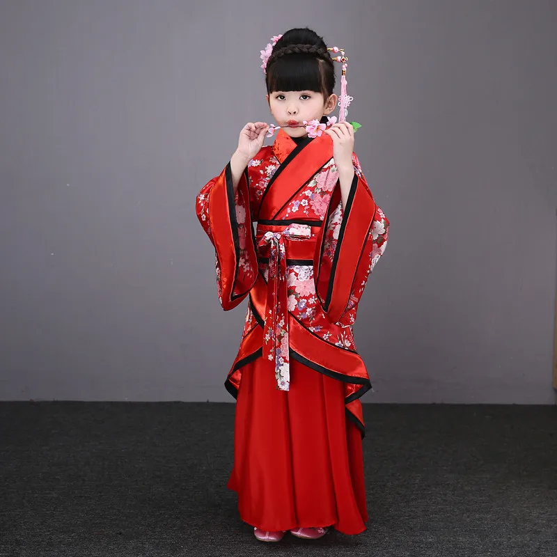 Traditional Chinese Dance Costumes for Girls Ancient Opera Tang Dynasty Han Ming Hanfu Dress Child Clothing Folk Children |