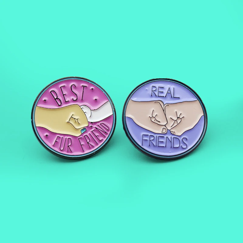 RealFriendBestFurFriendEnamelPinsCatClawHandshakeBrooch