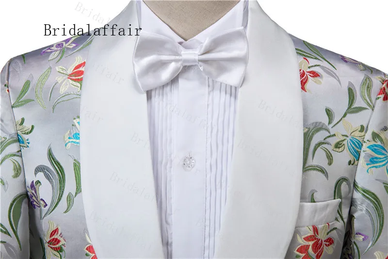 Bridalaffair элегантный узор орхидеи серебряный мужской костюм s Официальный Мужской костюм из 3 предметов торжественное платье мужской костюм набор мужской свадебный костюм