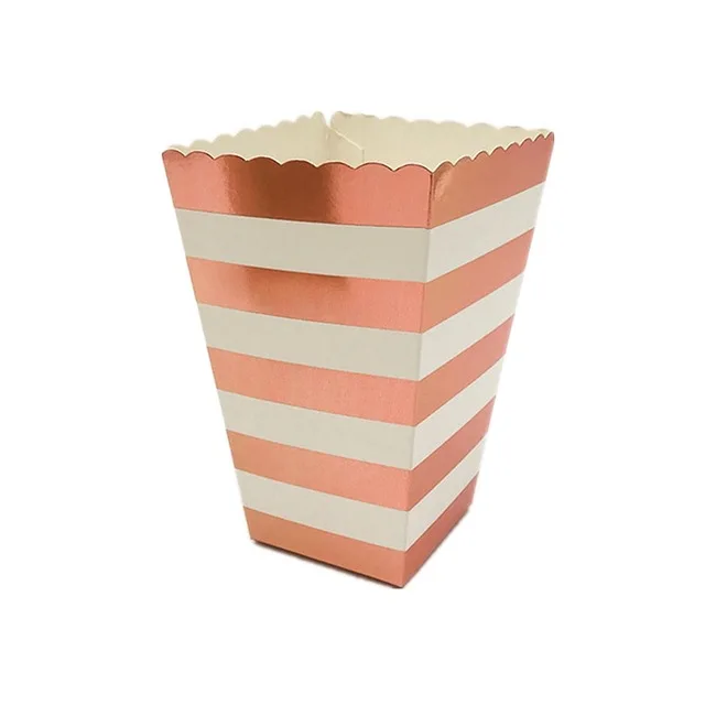 12 шт., розово-синяя полоска, волнистые бумажные коробки для попкорна, сумка для дня рождения, украшения для вечеринки, Детские вечерние принадлежности для мальчиков и девочек - Цвет: Rose Gold
