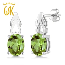 Стерлинговое Серебро Зеленый Перидот Драгоценный камень для женщин серьги(2,70 cttw, 9X7 мм Овальный