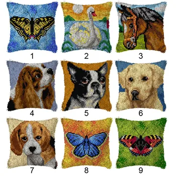 

Cushion Latch Hook Kit Pillow Mat DIY Craft Flower Cross Stitch Needlework Crocheting Cushion Embroidery Animal Dog