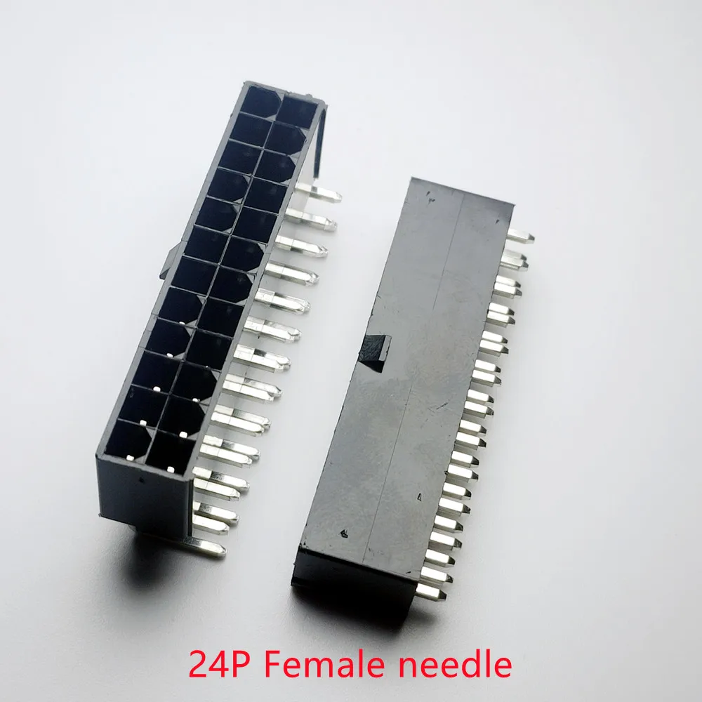 Conector de Energia para Computador 5559 mm Preto 24p Soquete Reto ou Curvo Agulha para pc Atx Placa-mãe Invólucro de Conector