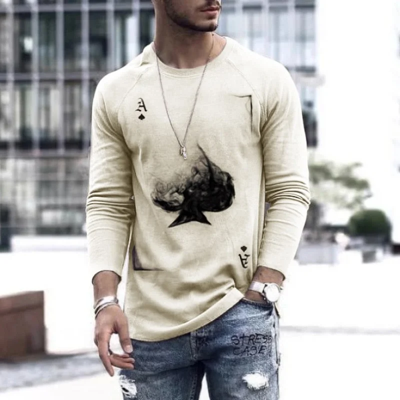 Long Sleeve Shirts Men Poker Print Slim 