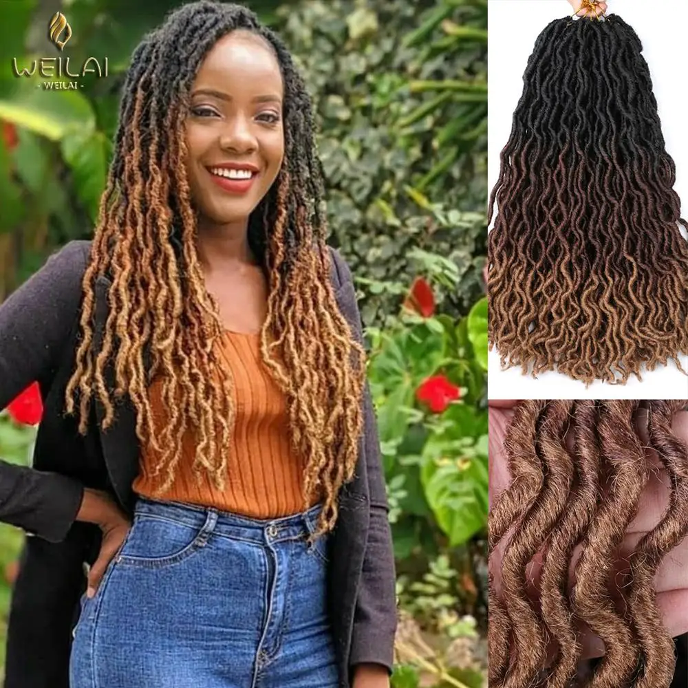 

WEILAI Nu Locs Curly Crochet Braiding Hair Top Selling Ombre Soft Goddess Faux Locs Sythetic Extension African Hair For Women
