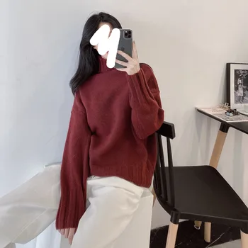 

Winter women's Mohair rabbit hair mixed yarn half high collar women's sweater knit sweater women long sweater pullover women