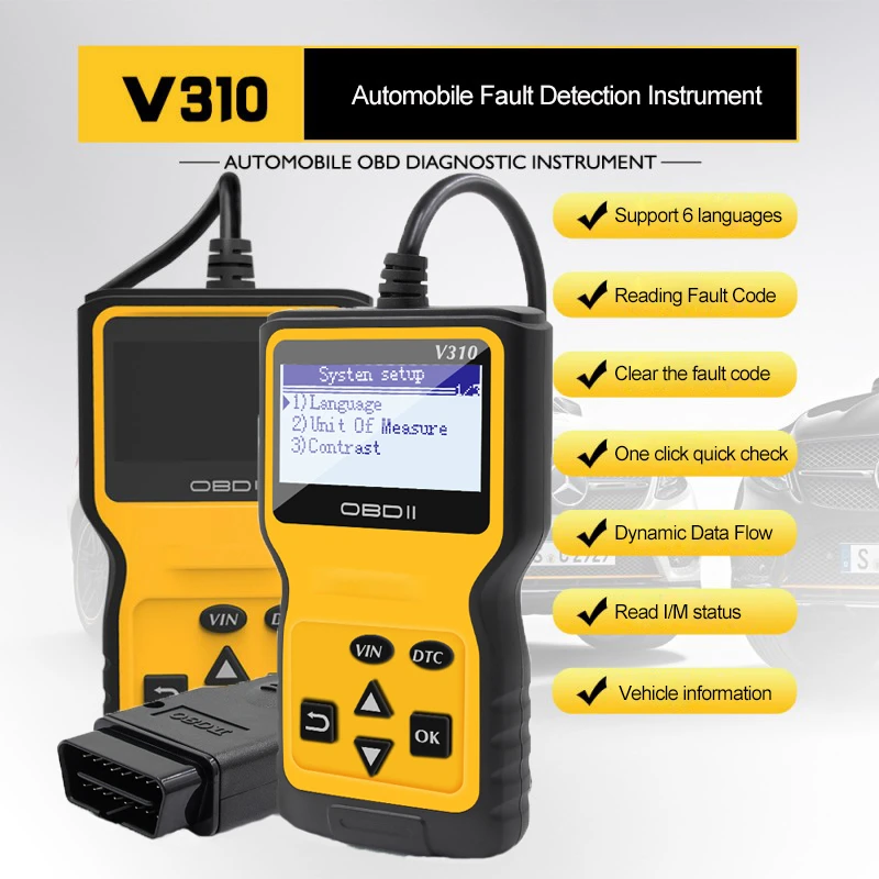 Сканер V310 OBD2 Универсальный считыватель кодов неисправности автомобильного