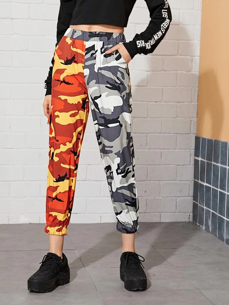Camouflage Neatie/Детские камуфляжные уличные брюки-карго для женщин, брюки Харадзюку с эластичной резинкой на талии, повседневные штаны - Цвет: Camouflage
