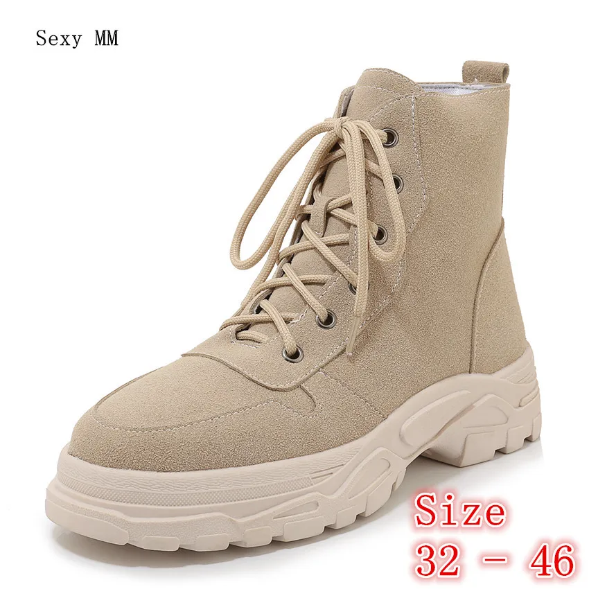 

Spring Autumn Winter Flat Shoes Women Snow Ankle Boots Lace Up Woman Short Boots Plus Size 32 33 - 40 41 42 43 44 45 46 botas