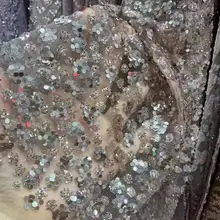 Новинка, 5 ярдов/партия, RX02, ткань цвета шампанского, золото, Добби, ручная печать, блестки с наклеенными блестками, для распиловки свадебного платья невесты