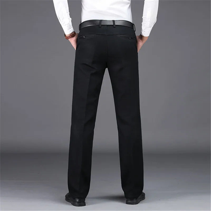 Мужские брюки зимние плюс бархатные утолщенные повседневные брюки деловые прямые с высокой талией свободные повседневные мужские эластичные теплые брюки