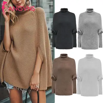 

Women Fashion Turtleneck Long Sleeve Solid Causal Knitted Winter, Autumn Cloak
