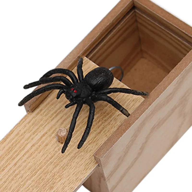 Martinimble 1 Pcs Wooden Prank Spider Scare Box Case Joke Lifelike Funny Surprise Gag Toy 