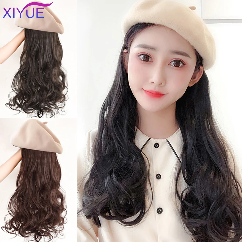 XIYUE Hot Sale Winter Berets Hat For Women Wig Synthetic Hair Big Curly Wavy Simulation Extensions With Cap | Шиньоны и парики