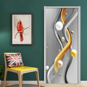 

2Pcs/Set 3D Door Sticker Geometric Sphere Wall Mural PVC Self-adhesive Sticker Waterproof Decals Decor Door Wall Stickers Poster