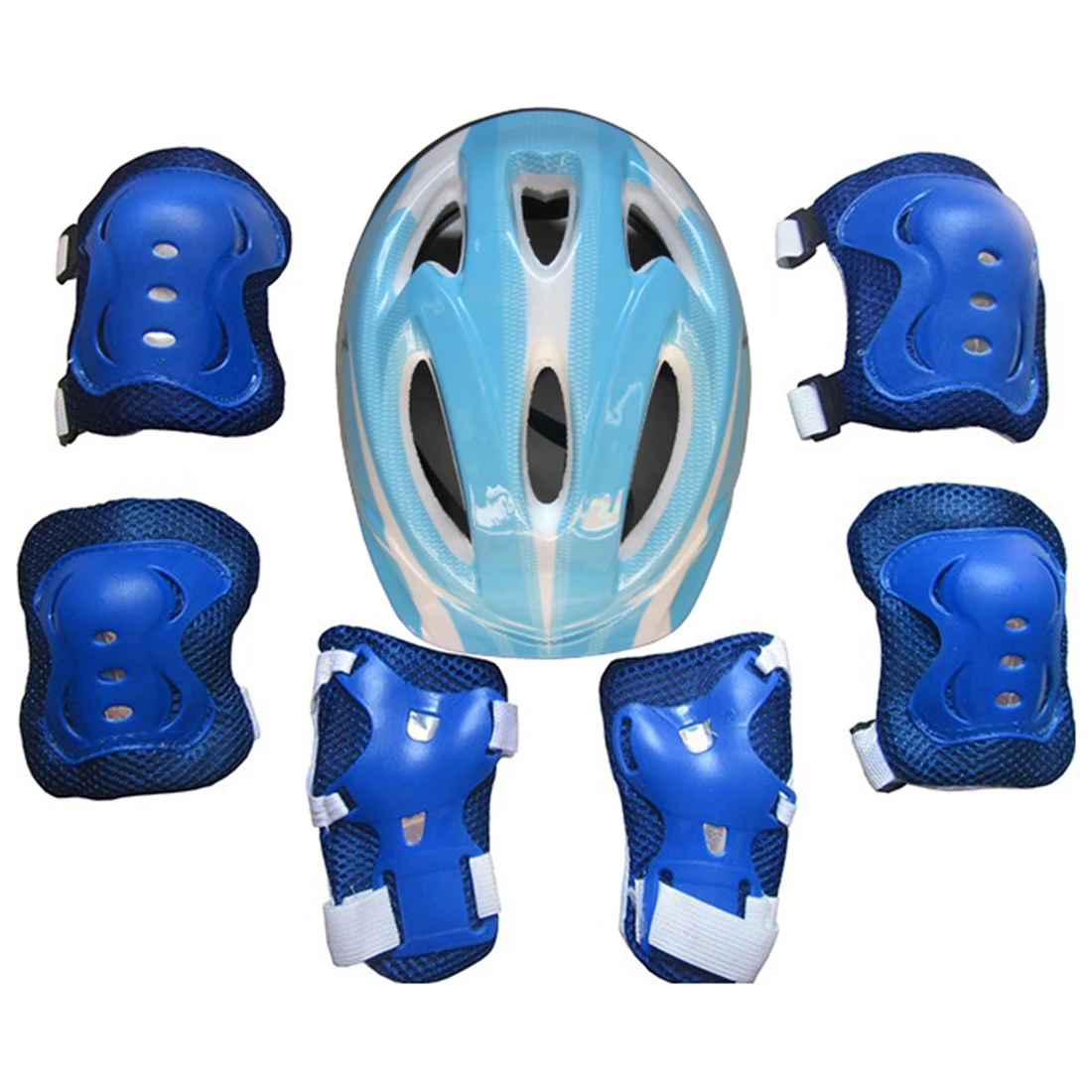 Детский велосипедный шлем для катания на роликах, 7 шт., наколенники для запястья, локоть, городской дорожный велосипед, детский спортивный шлем для катания на открытом воздухе - Цвет: Light Blue
