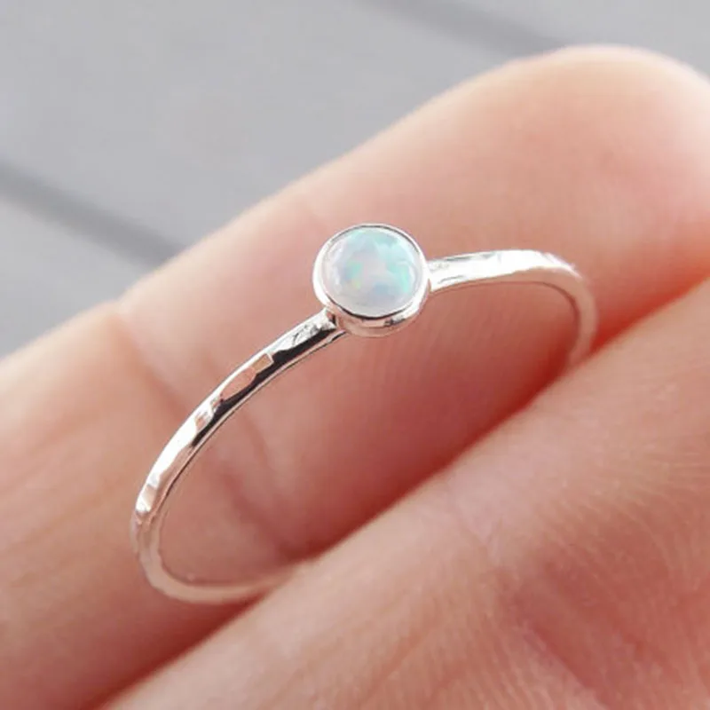 

Cute Resin Stone Opal Thin Rings For Women Silver Color Birthstone Rhinestone Trend Simple Wedding Ring anel Fine Jewelry Z5X733
