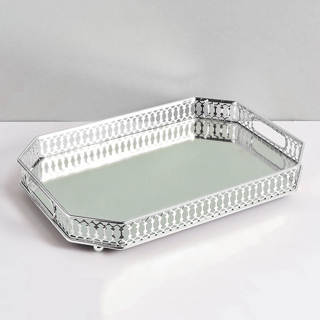 Crystal Cosmetic Tray Decorative Vanity Mirrored Jewelry Trinket Organizer Trays Vanity Makeup Tray Bathroom Home Decor