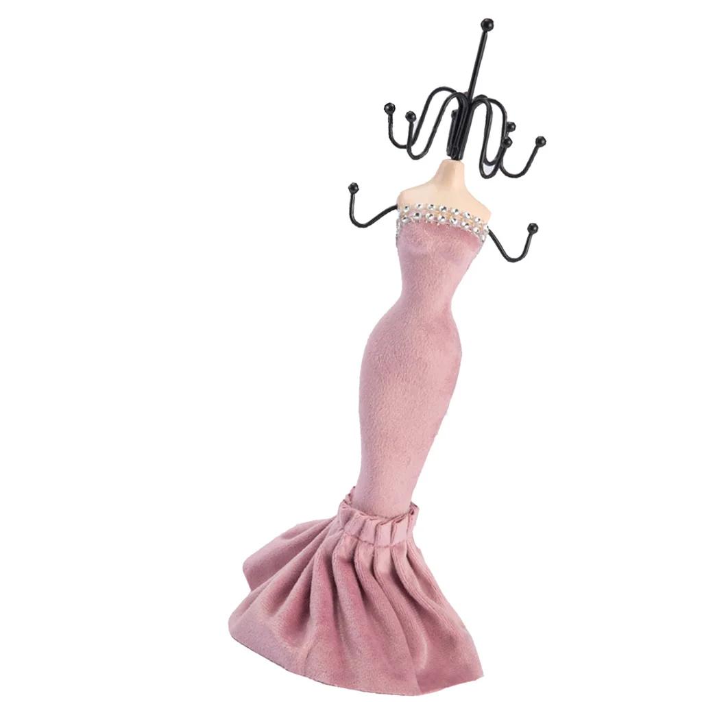 Pink Fishtail Skirt Mannequin Jewelry Organizer Rack Display Stand for Counter Shop Jewelry Showing