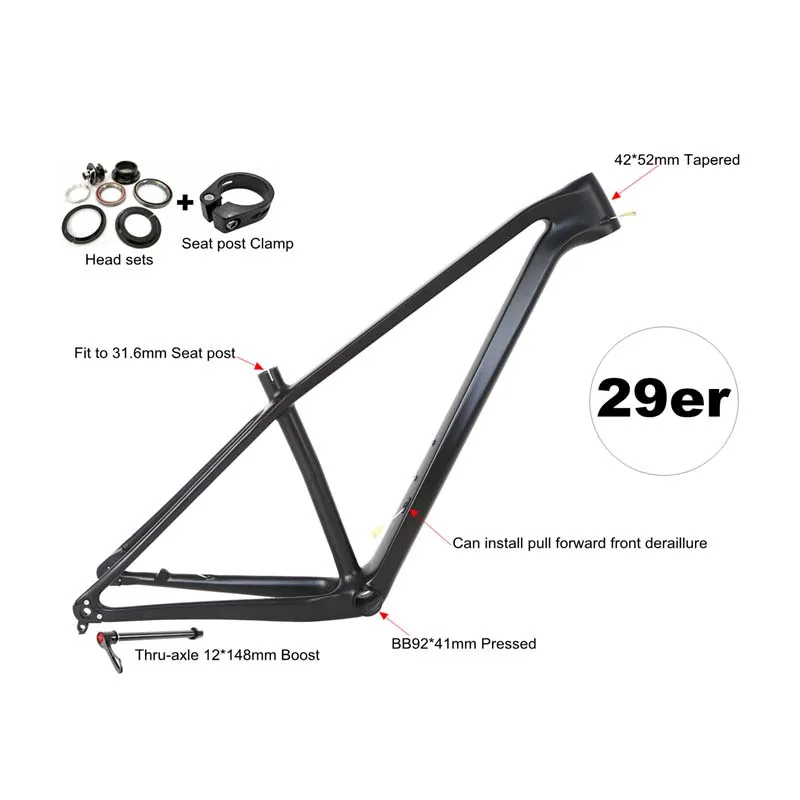 MTB полностью углеродная рама 29er дисковый тормоз 12x148 мм через мост XC для горного