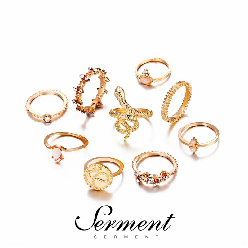 

SERMENT Unique Fashion Pattern Ring Set Gilded Jewelry Nine Snake-Shaped Ring Set for Women Princess Luxury Rings Jewelry