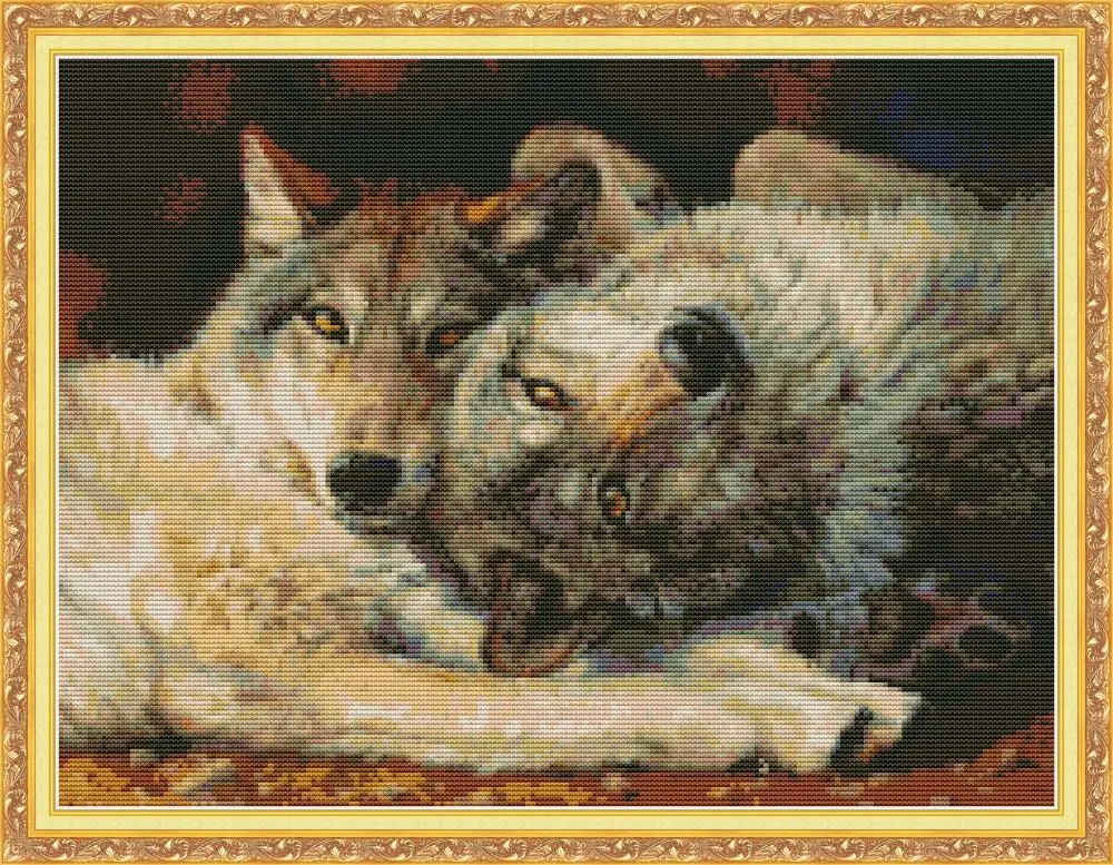 Wolf 4 Paintings Counted Print On Canvas DMC 14CT 11CT Cross Stitch kits DIY Hand Made Crafts Home Decor Embroidery Needlework