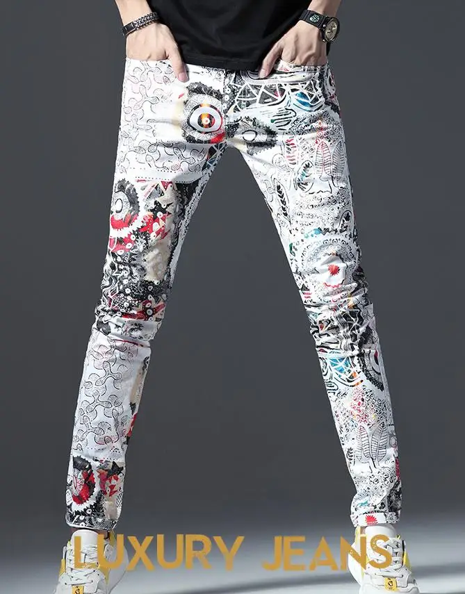 Baru Pria Fashion Graffiti Dicetak Slim 