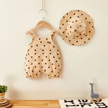 

Newborn Toddler Dot Jumpsuit Romper +Hat 2PCS Boys Girls Sleeveless Cotton Fashion Infant Baby Clothes Set Sunsuit