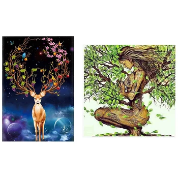 

5D Diy Diamond Painting Deer Scenery & 5D Full Square Kits Rhinestones Diamond Embroidery Tree Mother's Day Gift