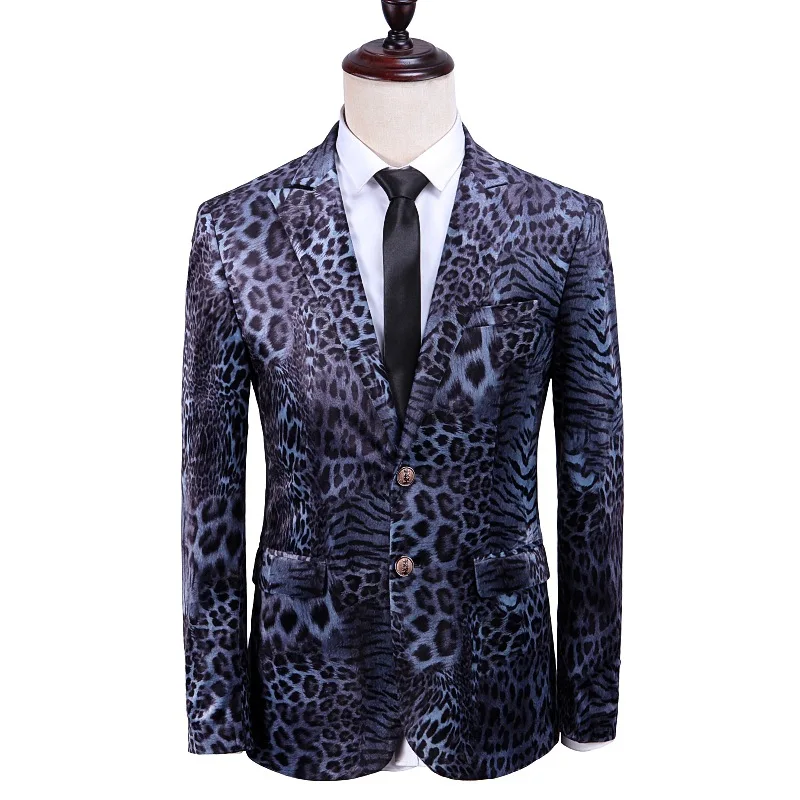 

YUSHU Men Blazer 2019 New Arrival Slim Fit Mens Leopard Print Blazer Stage Singer Costume Wedding Groom Suit Jacket