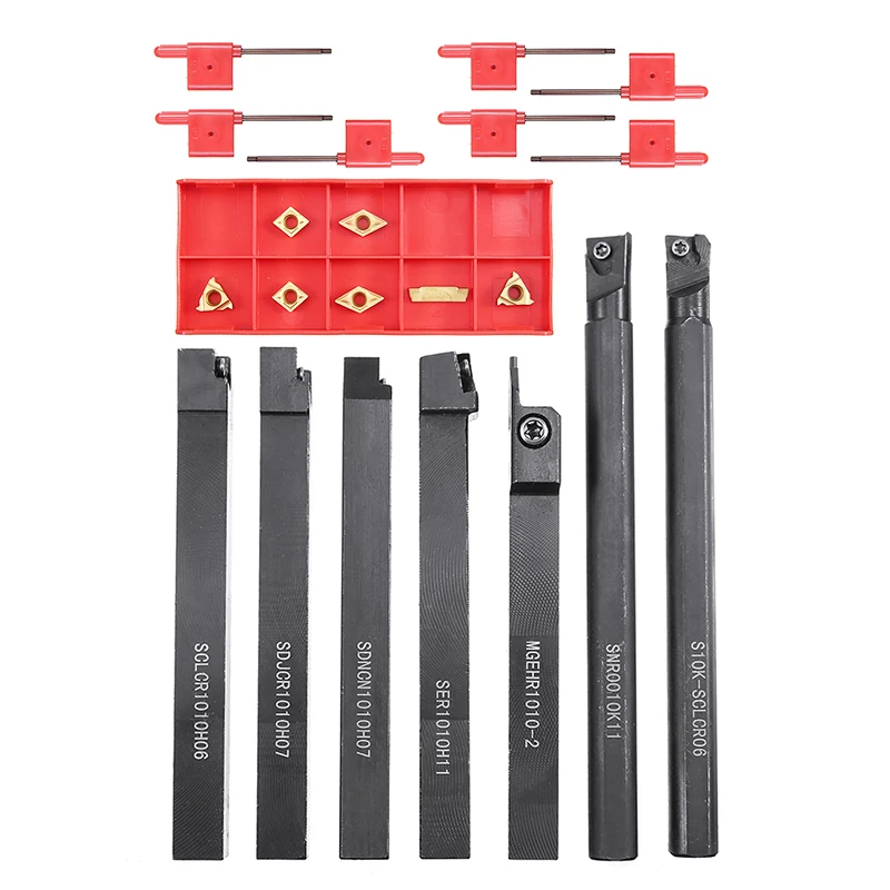 

7Pcs 10mm Shank Boring Bar Lathe Turning Tool Holder + 7Pcs Carbide Insert Kits with Wrench For Turning Tool CNC Machine