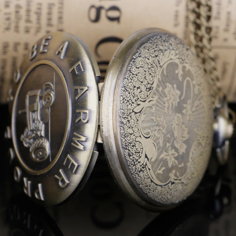 Farmer Car Tractor Quartz Pocket Watch Vintage Steampunk Fob Watches Men Women Necklace Pendant Clock Time With Chain