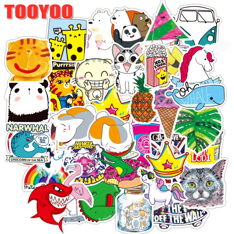 100Pcs/Set Classic Cartoon Animals Graffiti Stickers For Laptop Luggage Motorcycle Scrapbook Snowboard Skateboard Diy Toy