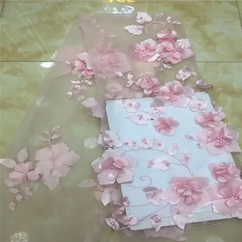 

Lake blue peach 3D Flower beads Lace Fabrics High Quality African Lace Fabric Nigerian French Mesh Net Lace for Party Wedding
