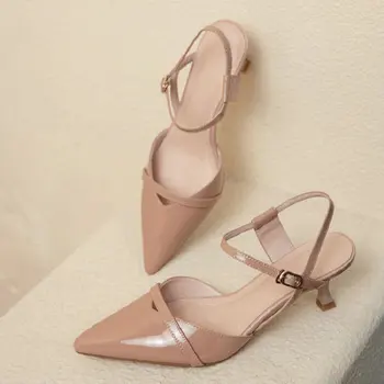 

ZawsThia Patent PU Leather Pointed Toe Sexy Ladies Office Career Pumps Solid Color Thin Heel High Heels Shoes Women Sandals