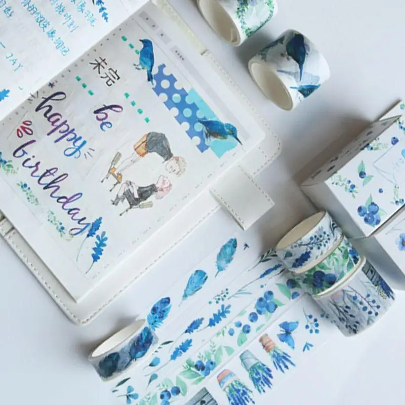 3 рулонов/коробка свечи Washi клейкая лента наклейки синего и розового цвета с